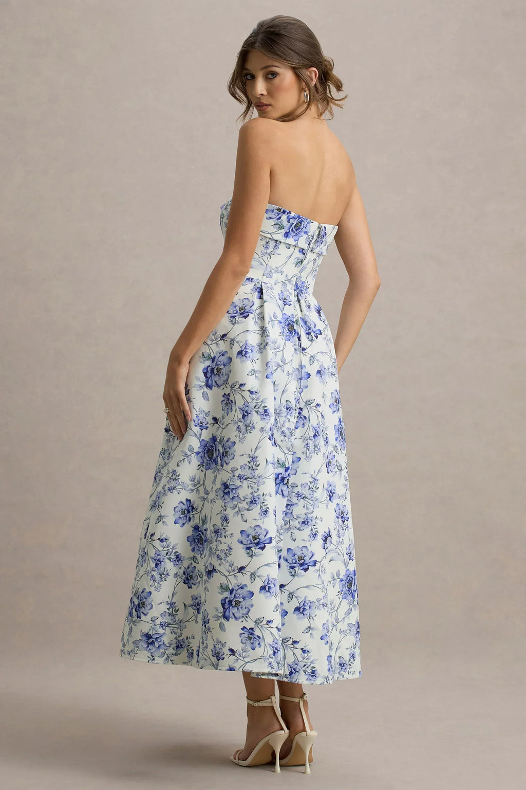 Annalise | Robe midi patineuse bandeau imprimé porcelaine bleue