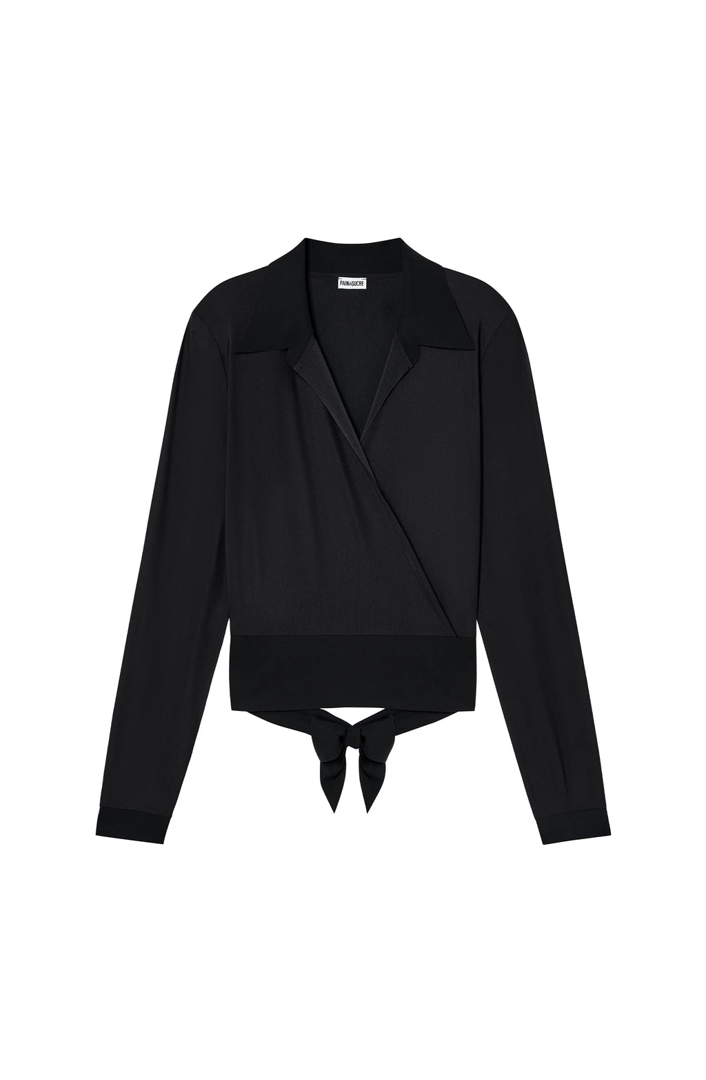 ely Black long-sleeved wrap top