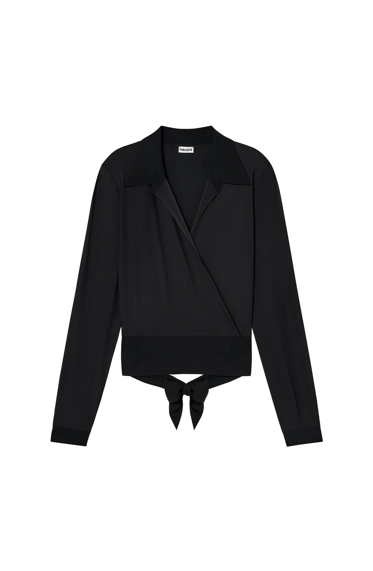 ely Black long-sleeved wrap top