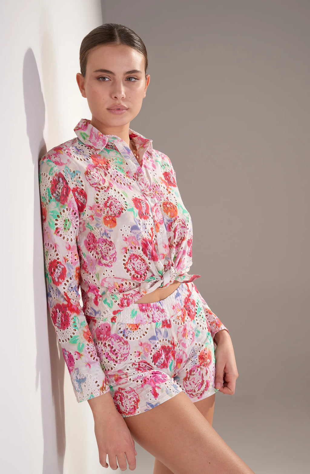 cyntia Button-down shirt in printed English embroidery