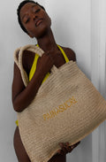 paper Wicker-effect beach bag in woven paper