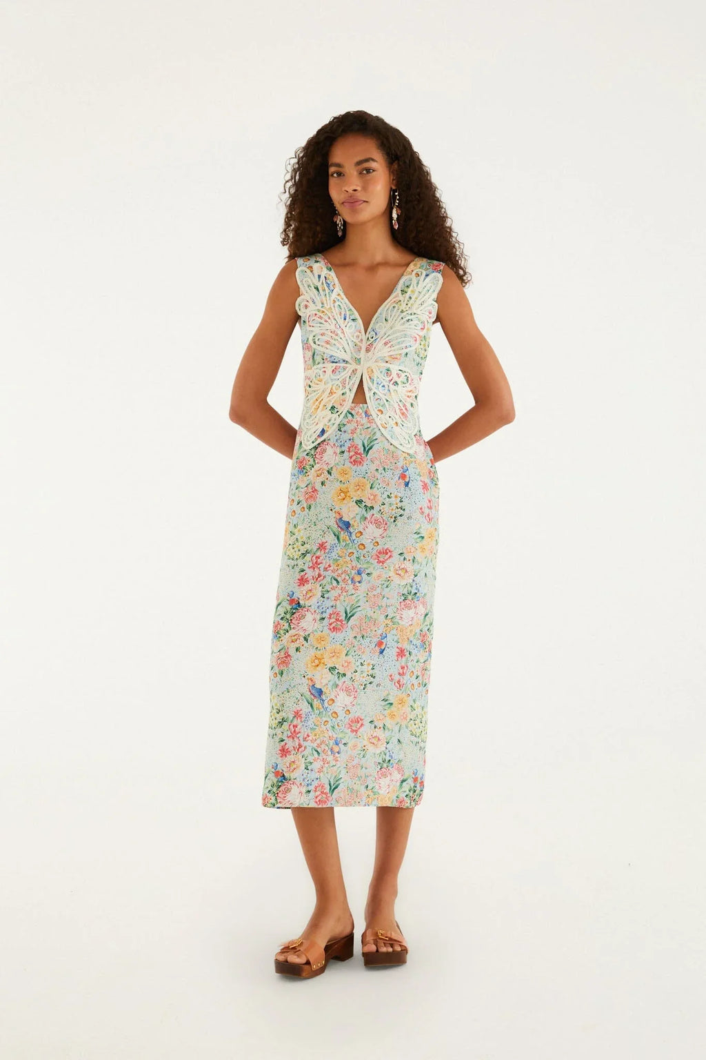Robe midi bustier 3D Rendeira multicolore