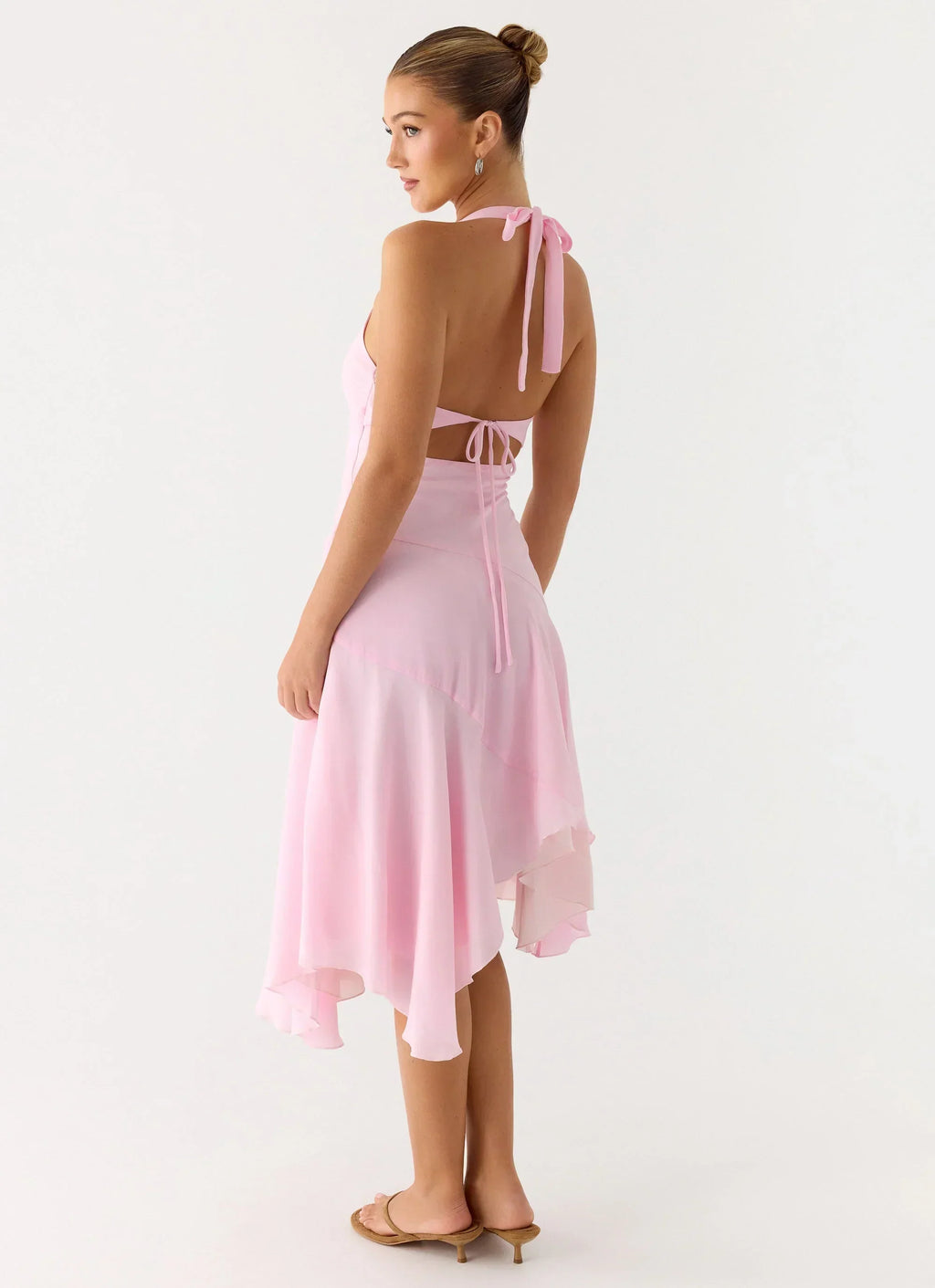 Robe midi asymétrique Faelie à col nu - Rose