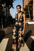 Robe midi Maira florale bleu foncé