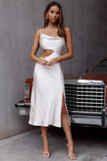 Robe Midi Asymétrique Col Bénitier Sicily Champagne