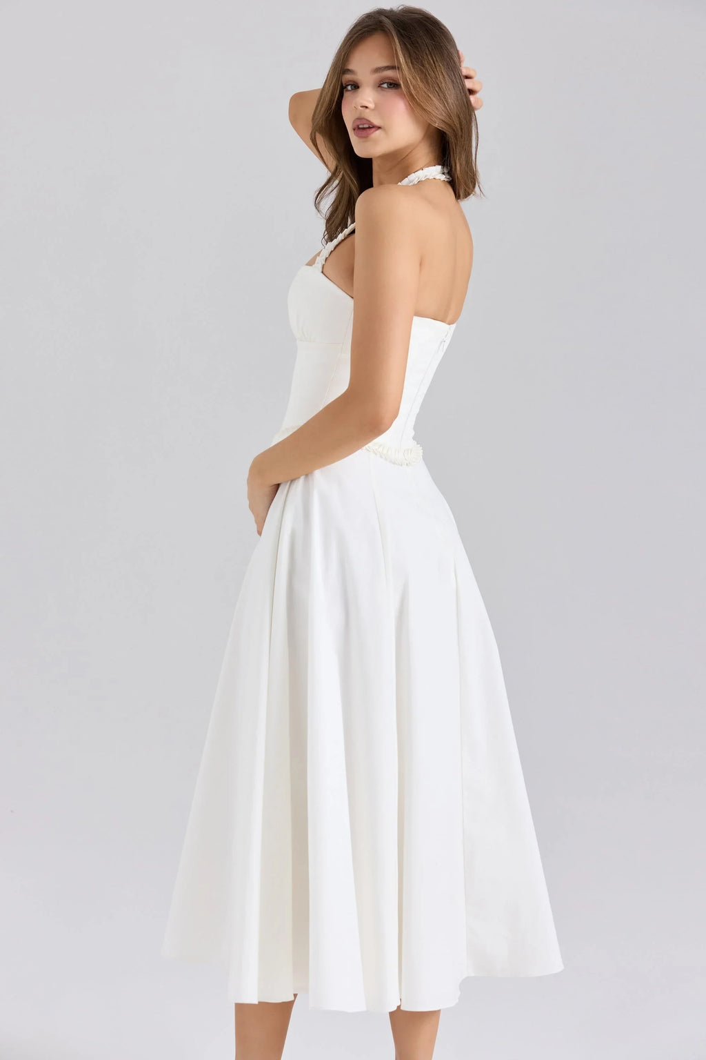 robe midi blanche en coton stretch à licou