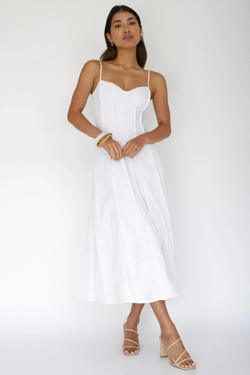 Robe midi plissée Vacay Pintuck blanche