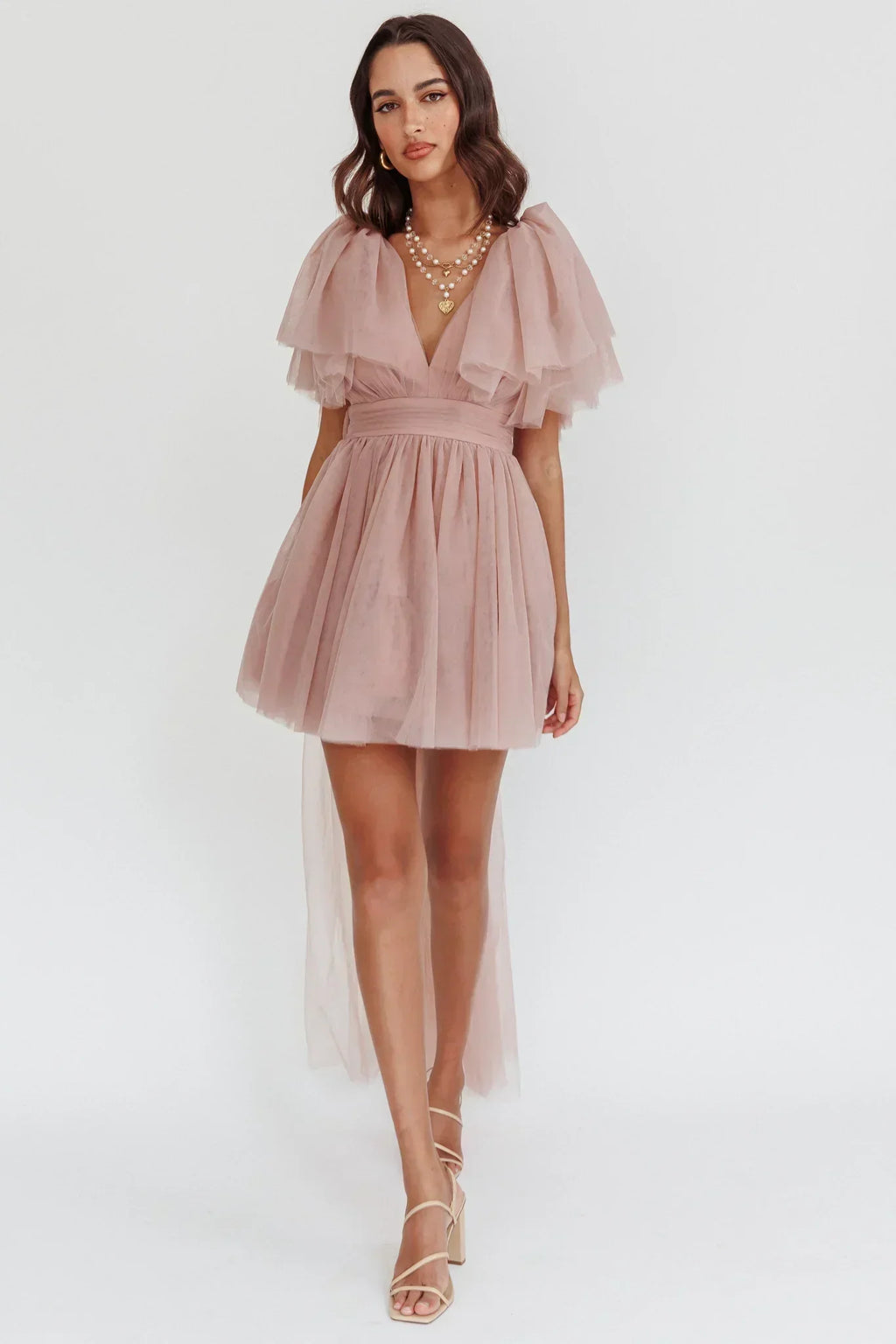 Mini-robe Star Power en tulle avec traîne, coloris blush