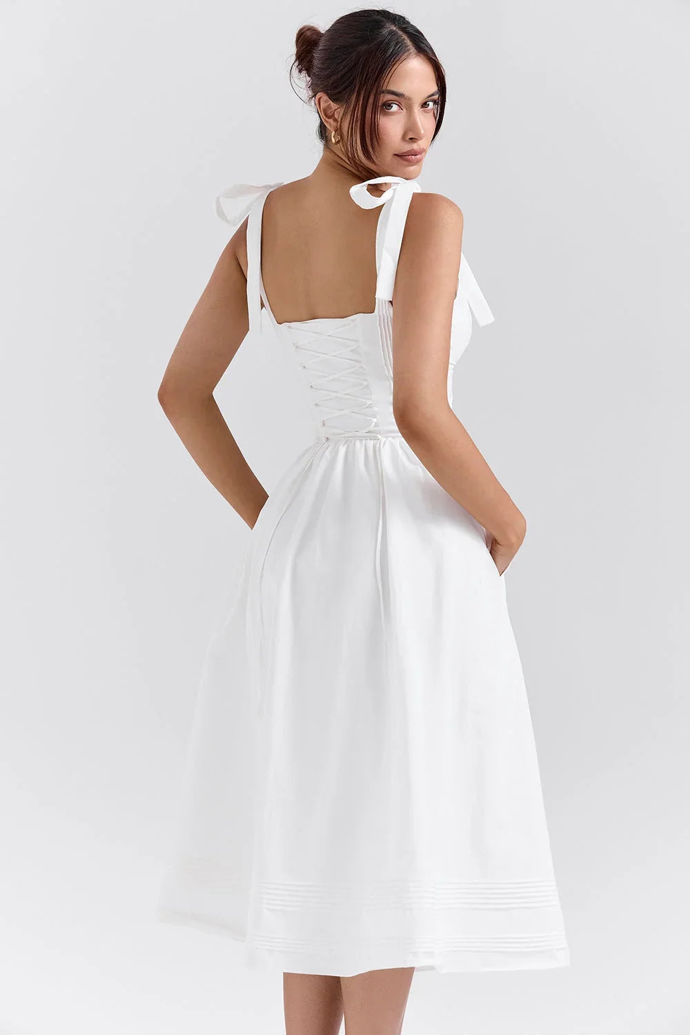 robe chasuble mi-longue en coton blanc à plis nervurés