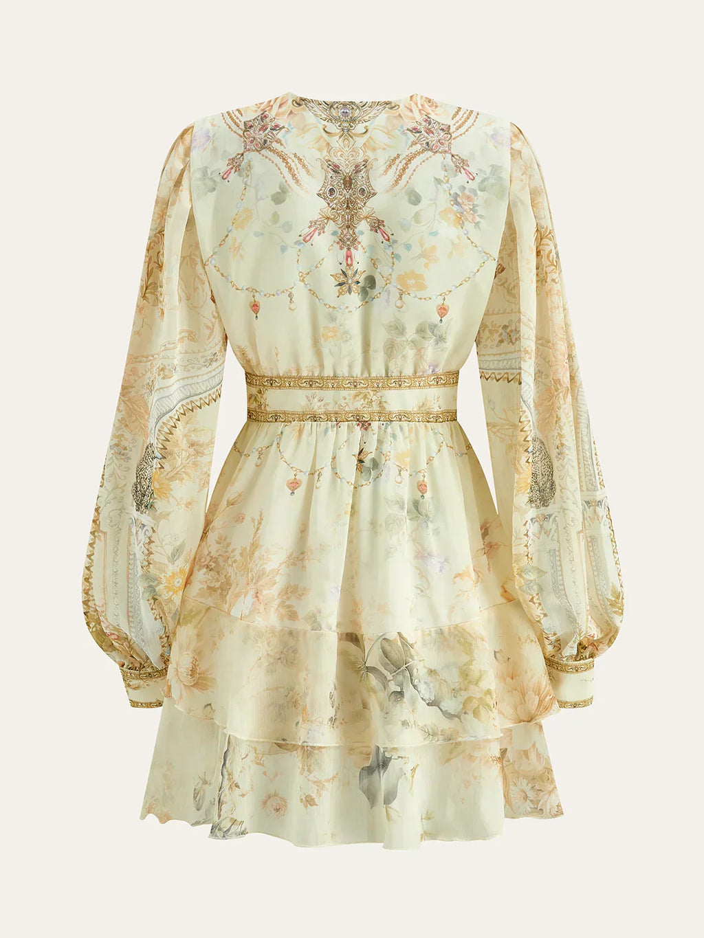 Mini-robe volantée en mousseline semi-transparente à imprimé floral