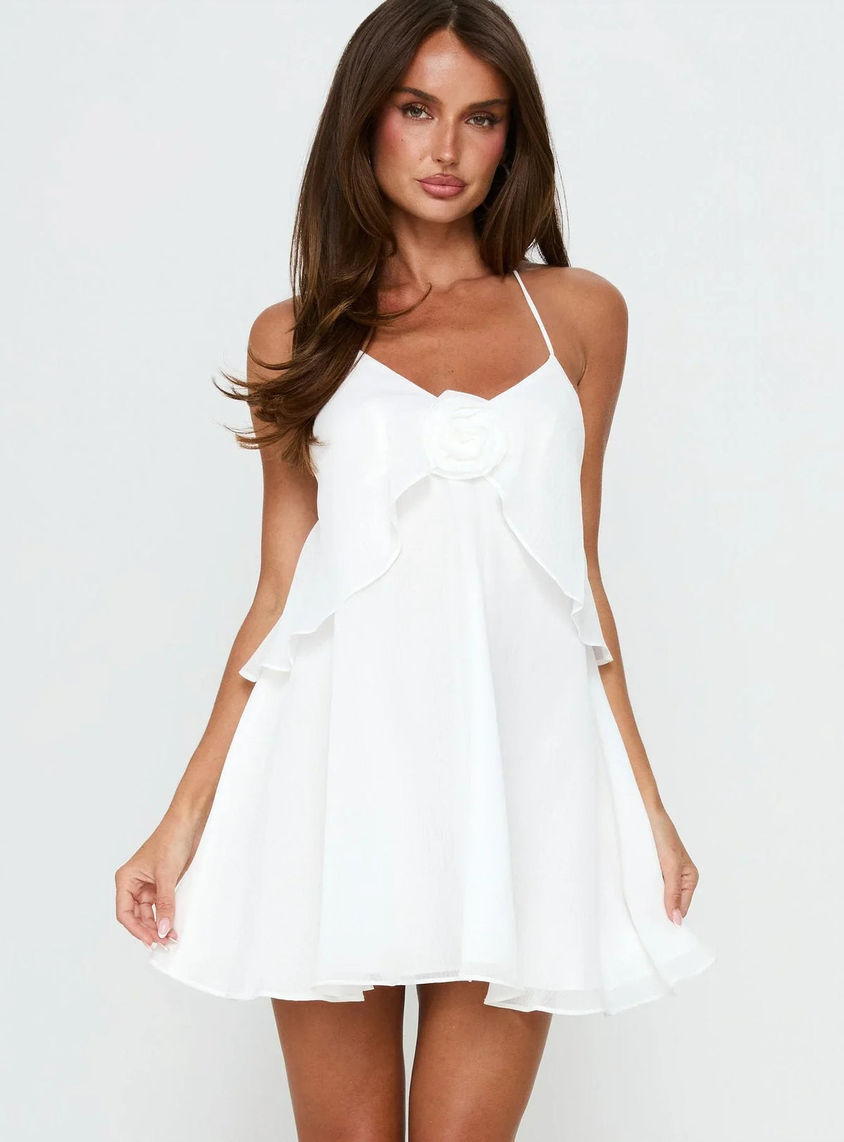 Robe courte babydoll en mousseline volantée Big Picture blanche