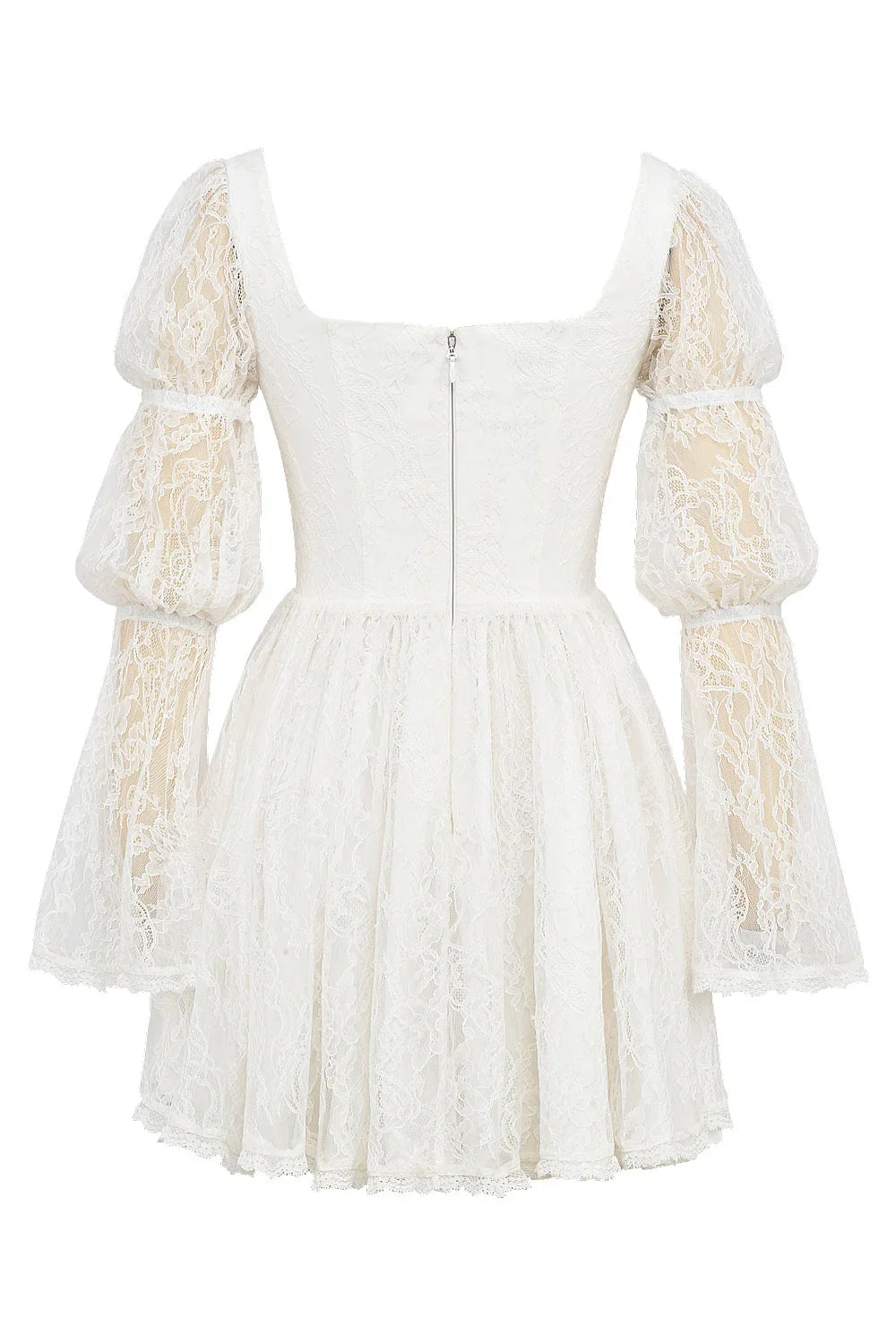 Mini-robe en dentelle blanche à manches bouffantes