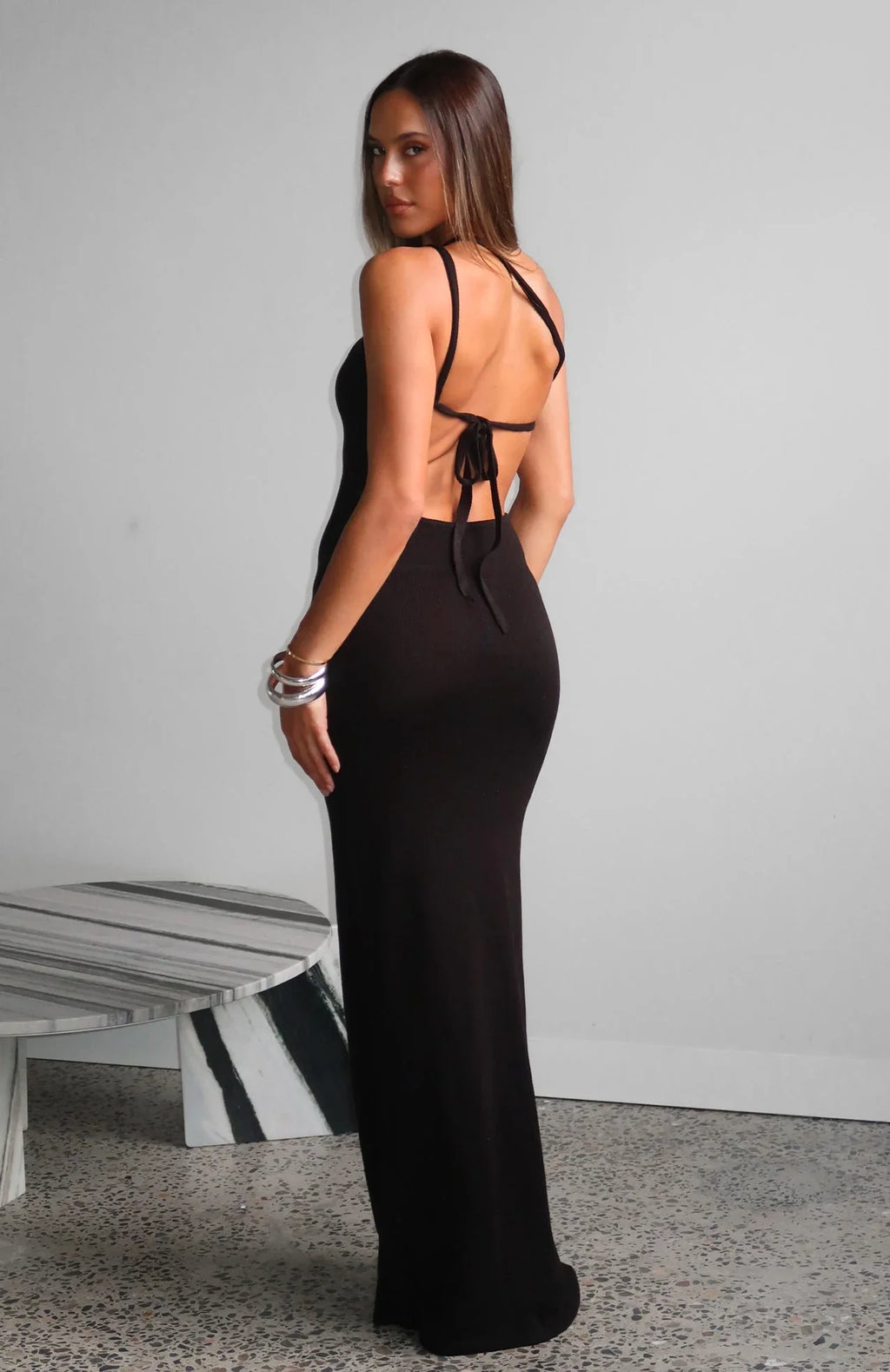 Robe longue en maille « Forever On Vacation » noire