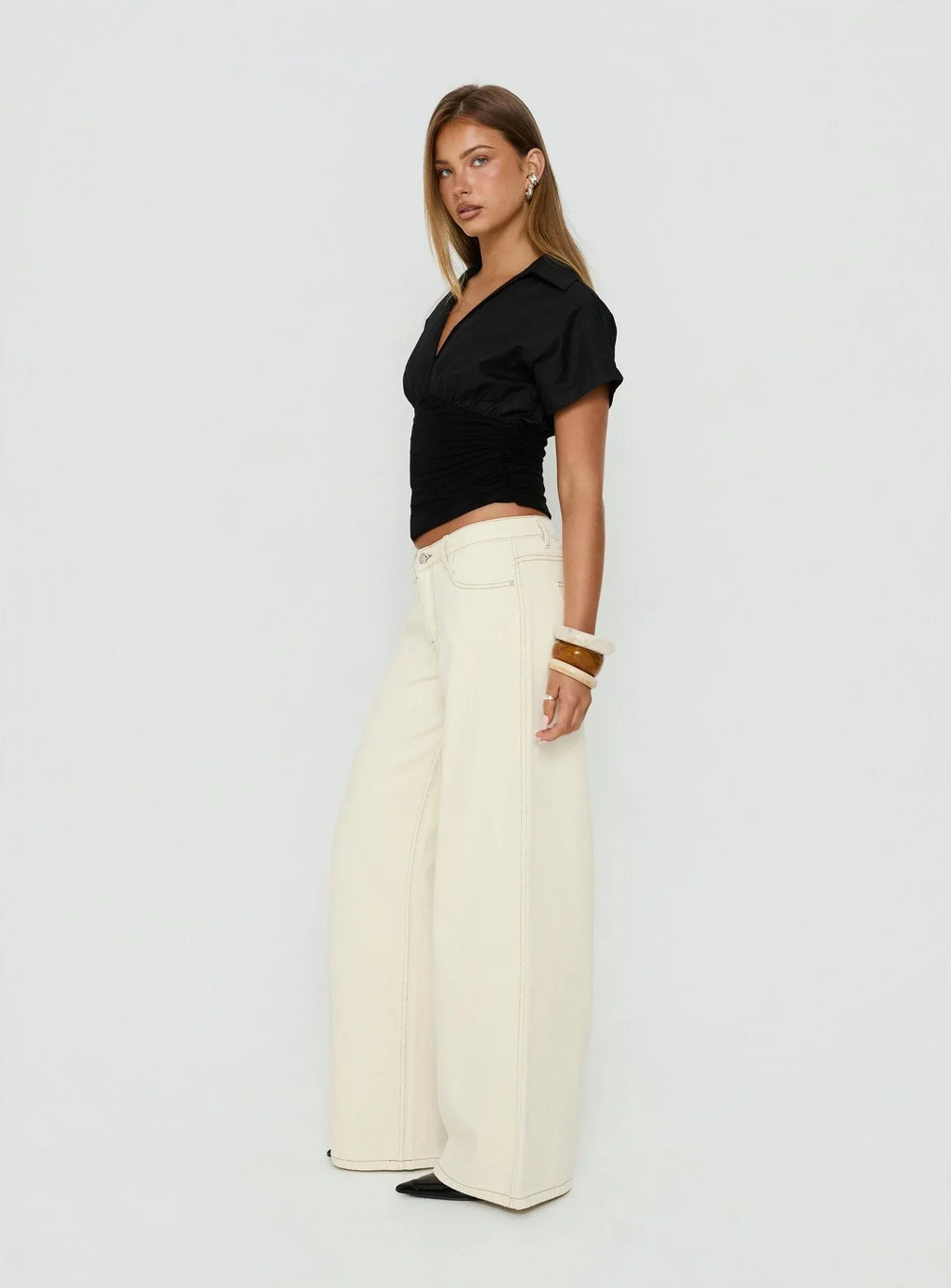 Jeans large Ramos taille basse crème
