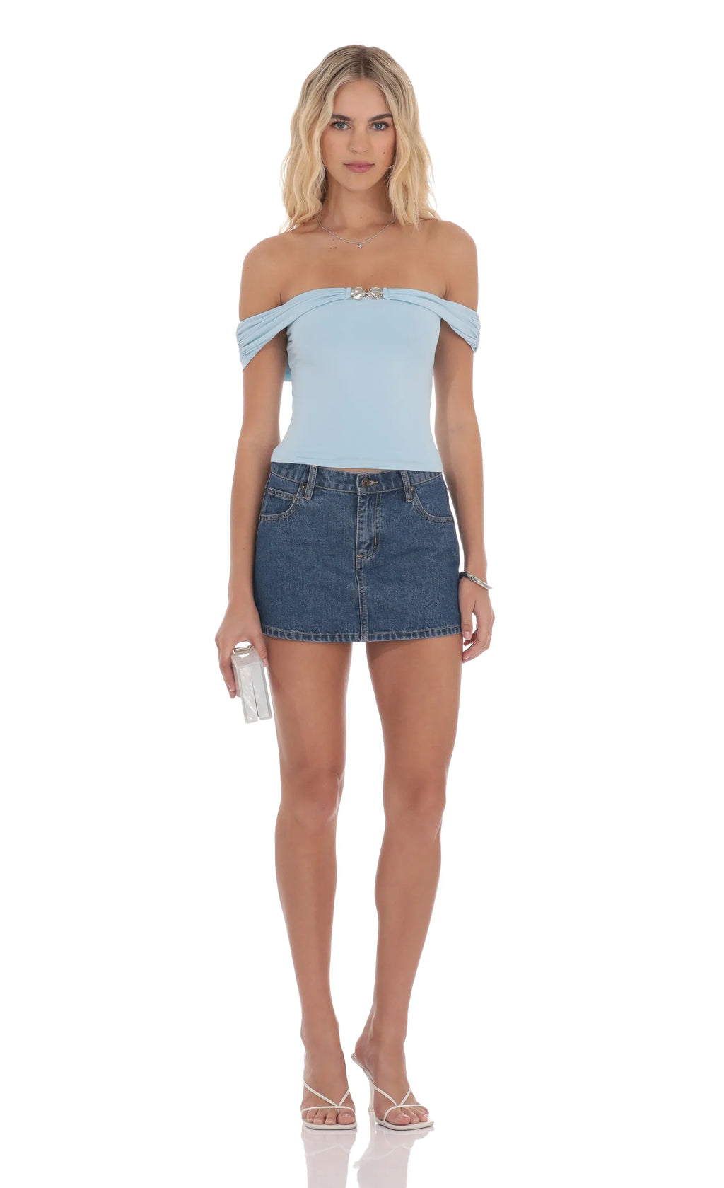 Haut bustier orné bleu clair