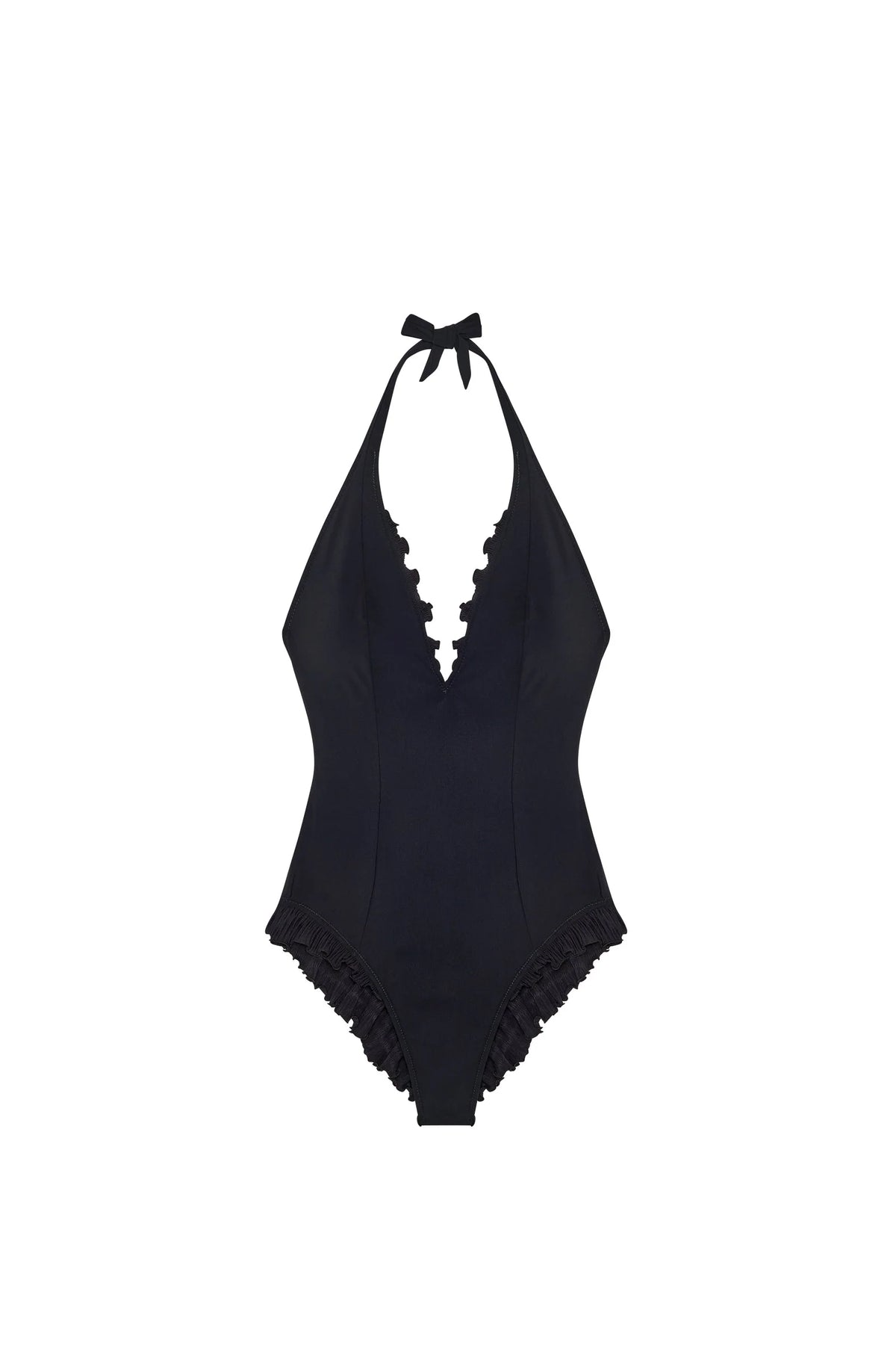 caylane White scooped-out swimsuit with ruffles