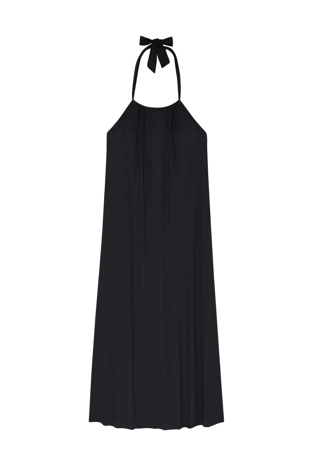 licie Long bronze halter dress in stretch voile
