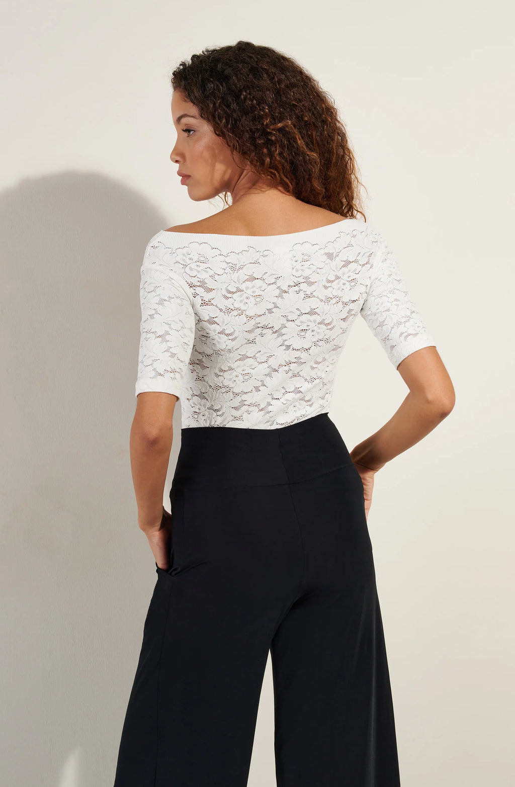 talita Bronze lace boat neck top