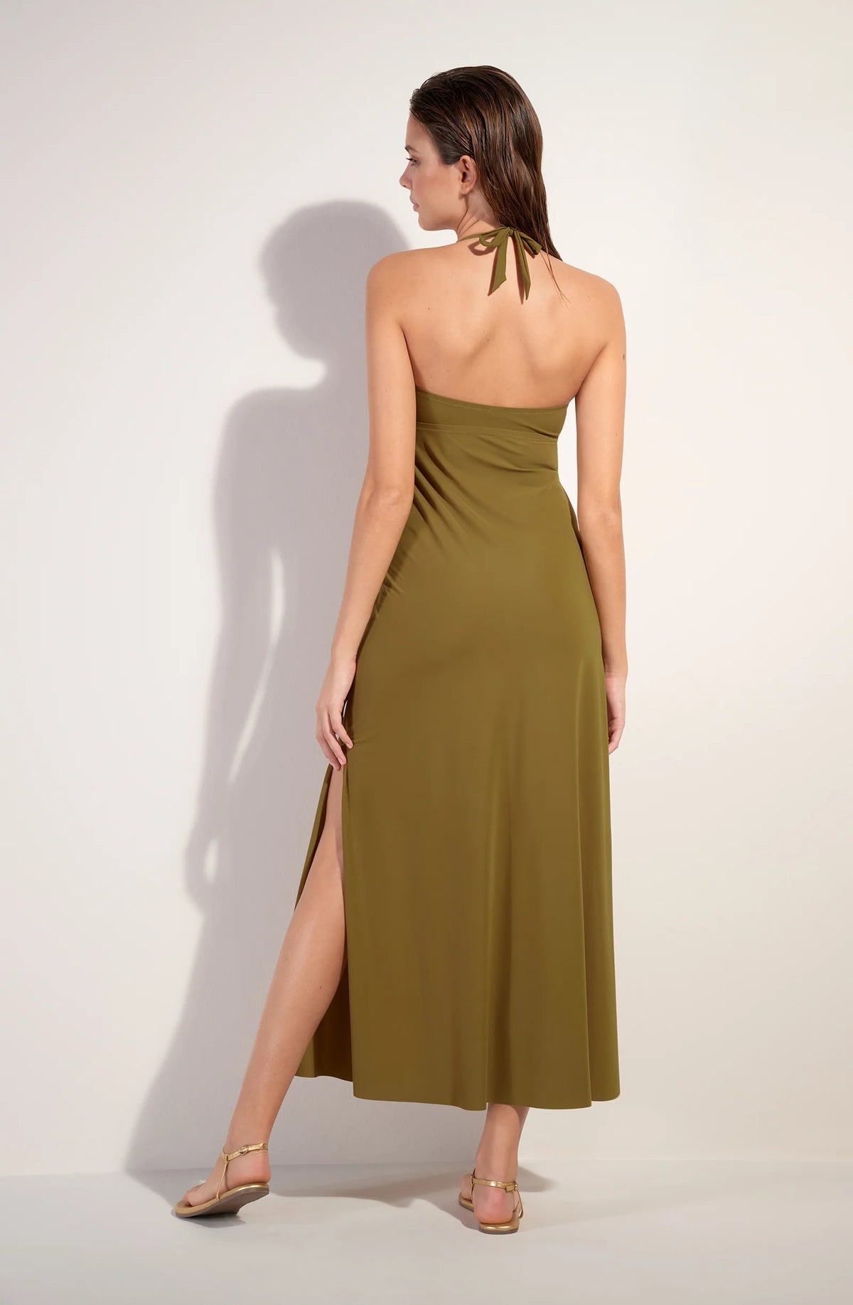 reine Bronze strapless long dress in stretch voile