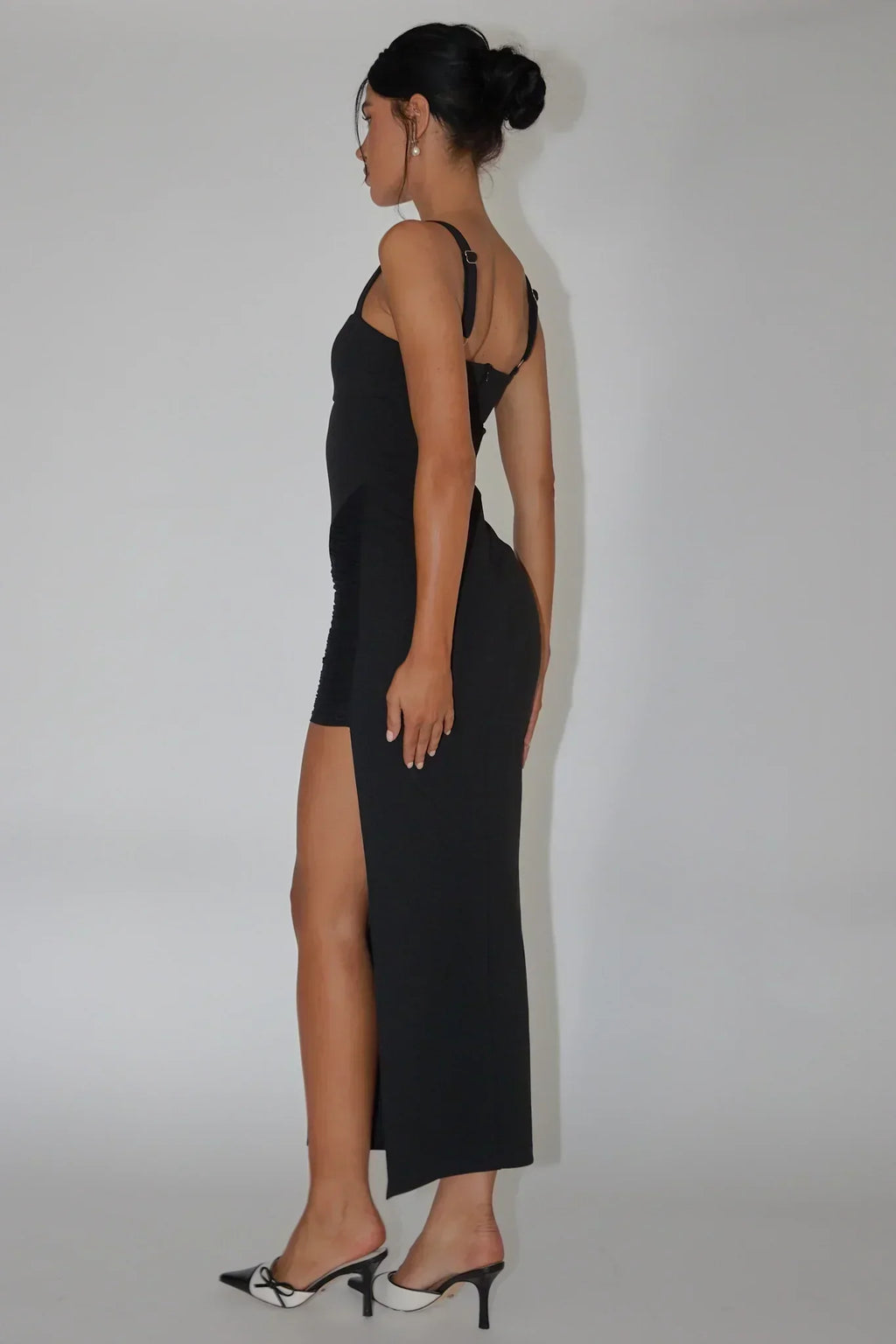 Robe midi fendue froncée Zenya noire