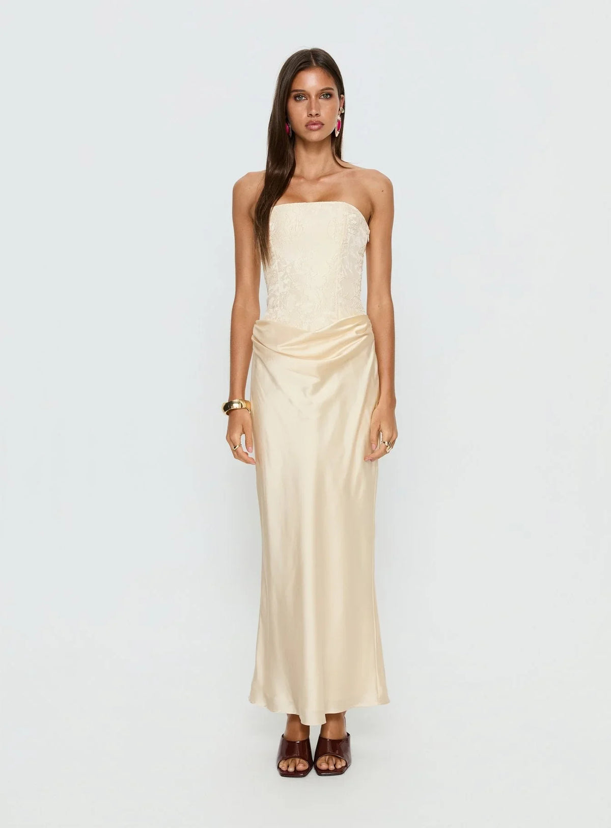 Robe longue drapée sans bretelles Jenevieve Citron