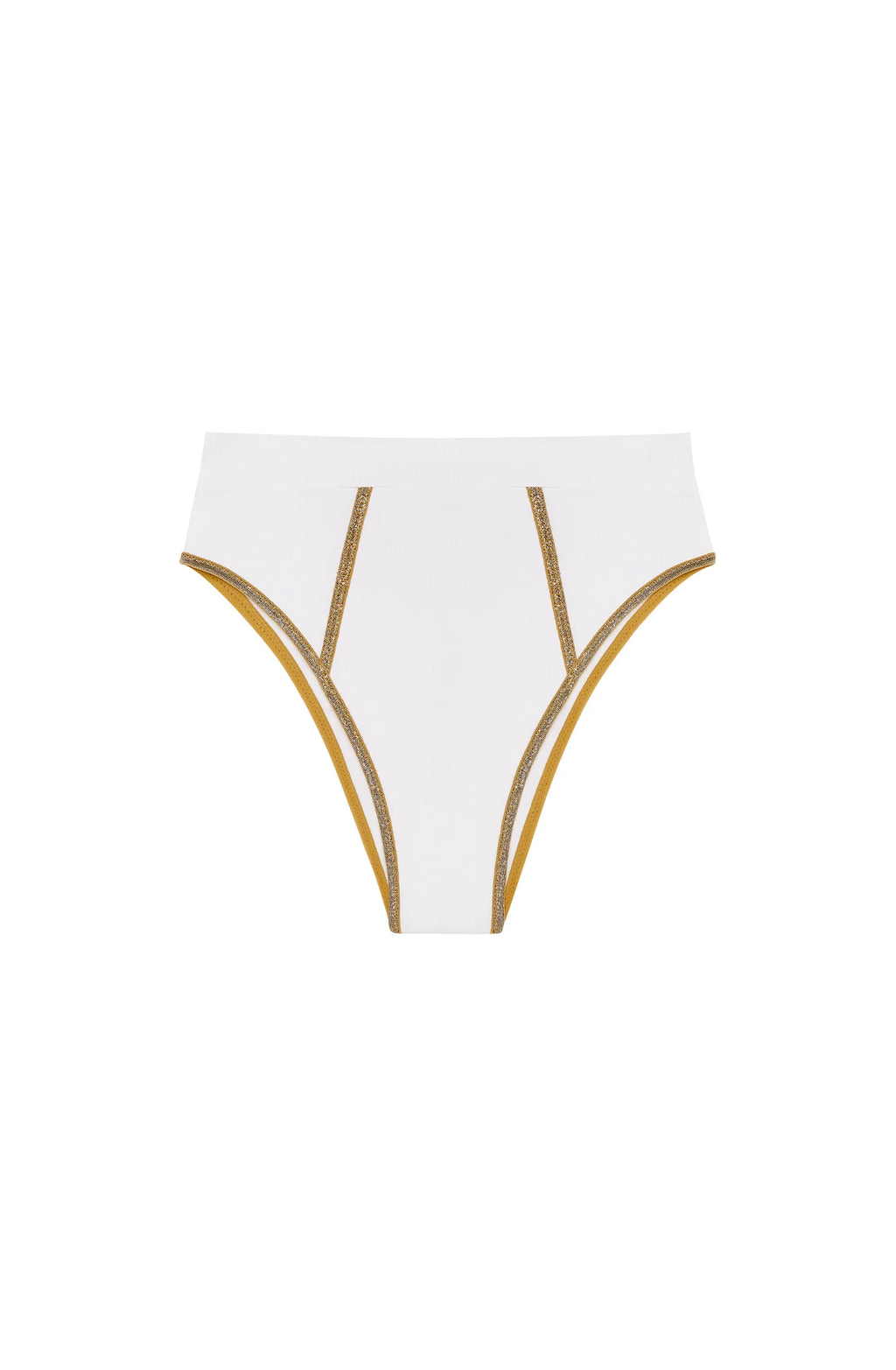 Bas de maillot de bain taille haute en maille côtelée Cordelia White et Lurex