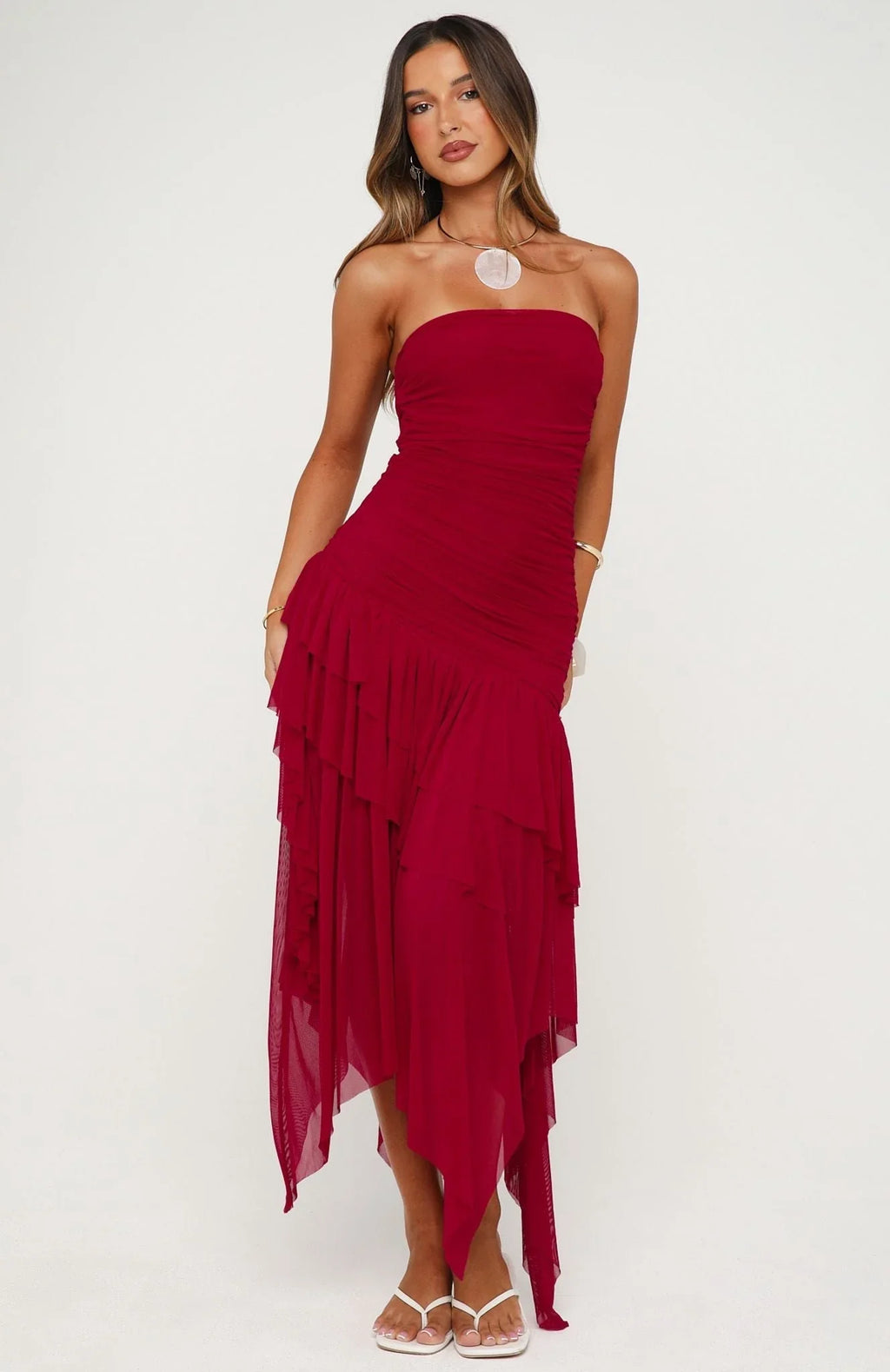 Robe midi sans bretelles Venetian Dreams Dragonfruit