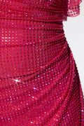 Mini-robe caftan corset ornée fuchsia