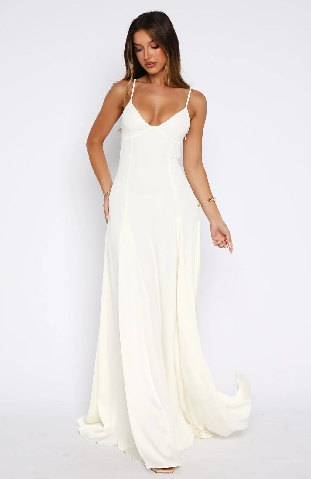 Robe longue élégante pour l'après-soirée Blanc cassé