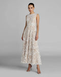 Robe midi col montant ivoire brodée de fleurs