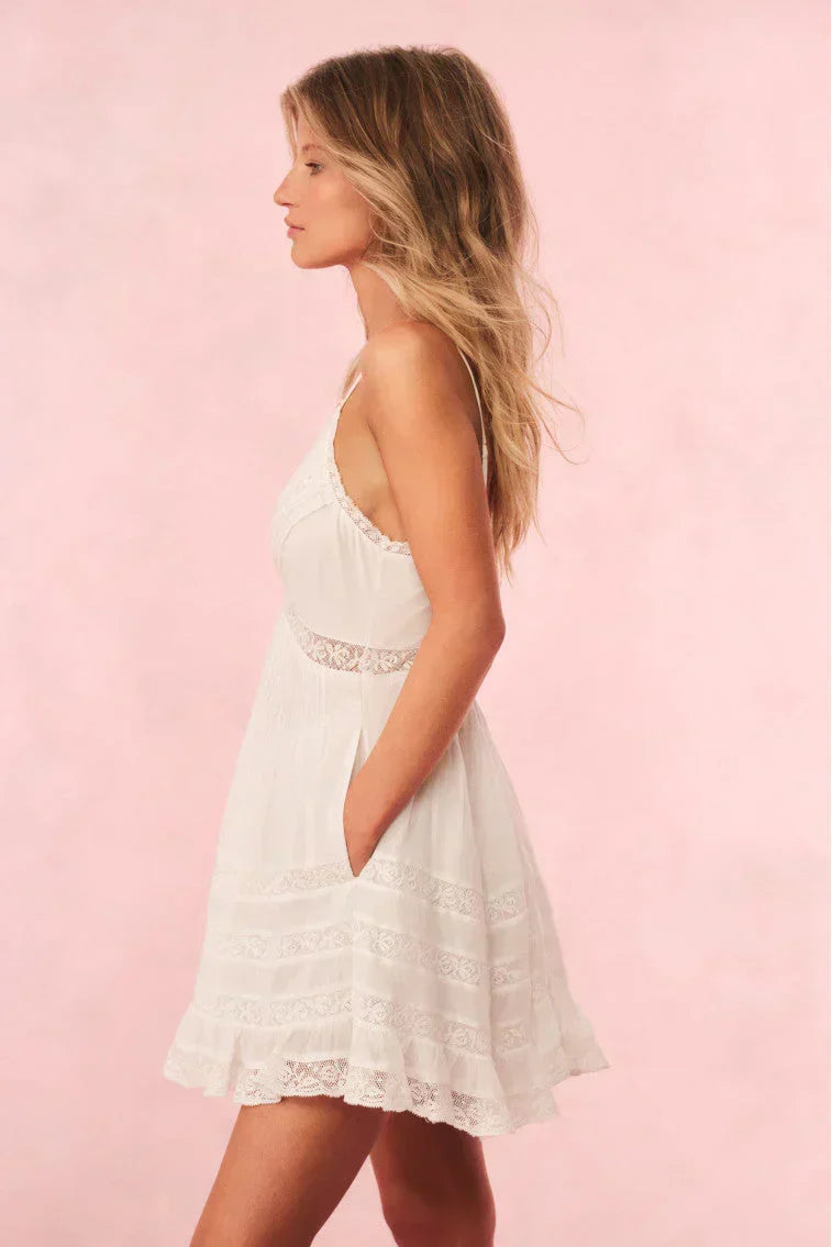 Mini-robe Alonna en coton à finitions en dentelle - BLANC
