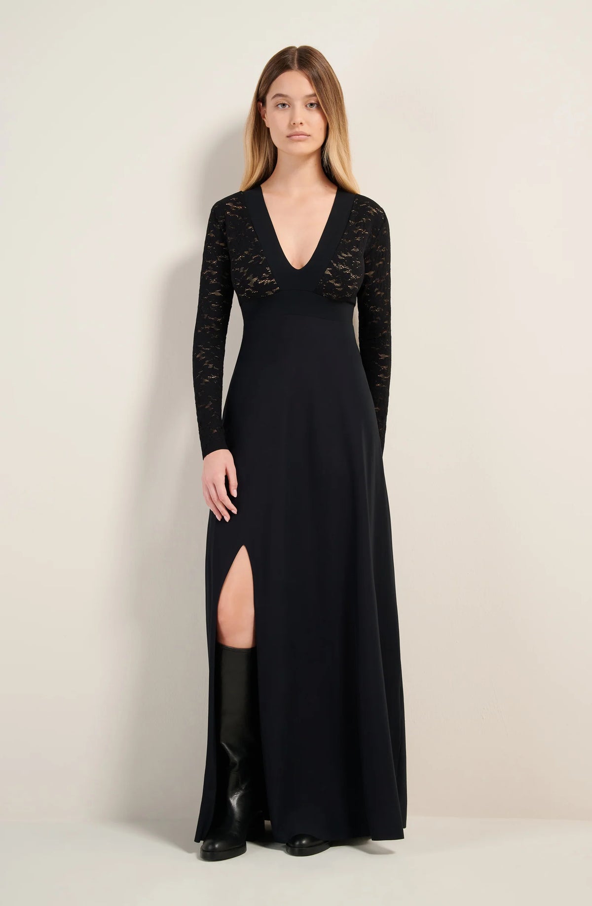 vanao Long lichen green lace dress