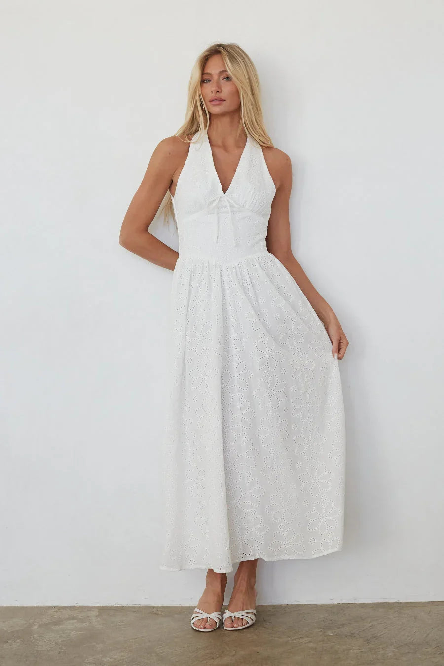 Natasha Eyelet Halter Midi Dress