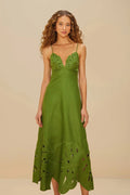 Robe midi verte brodée de Monstera