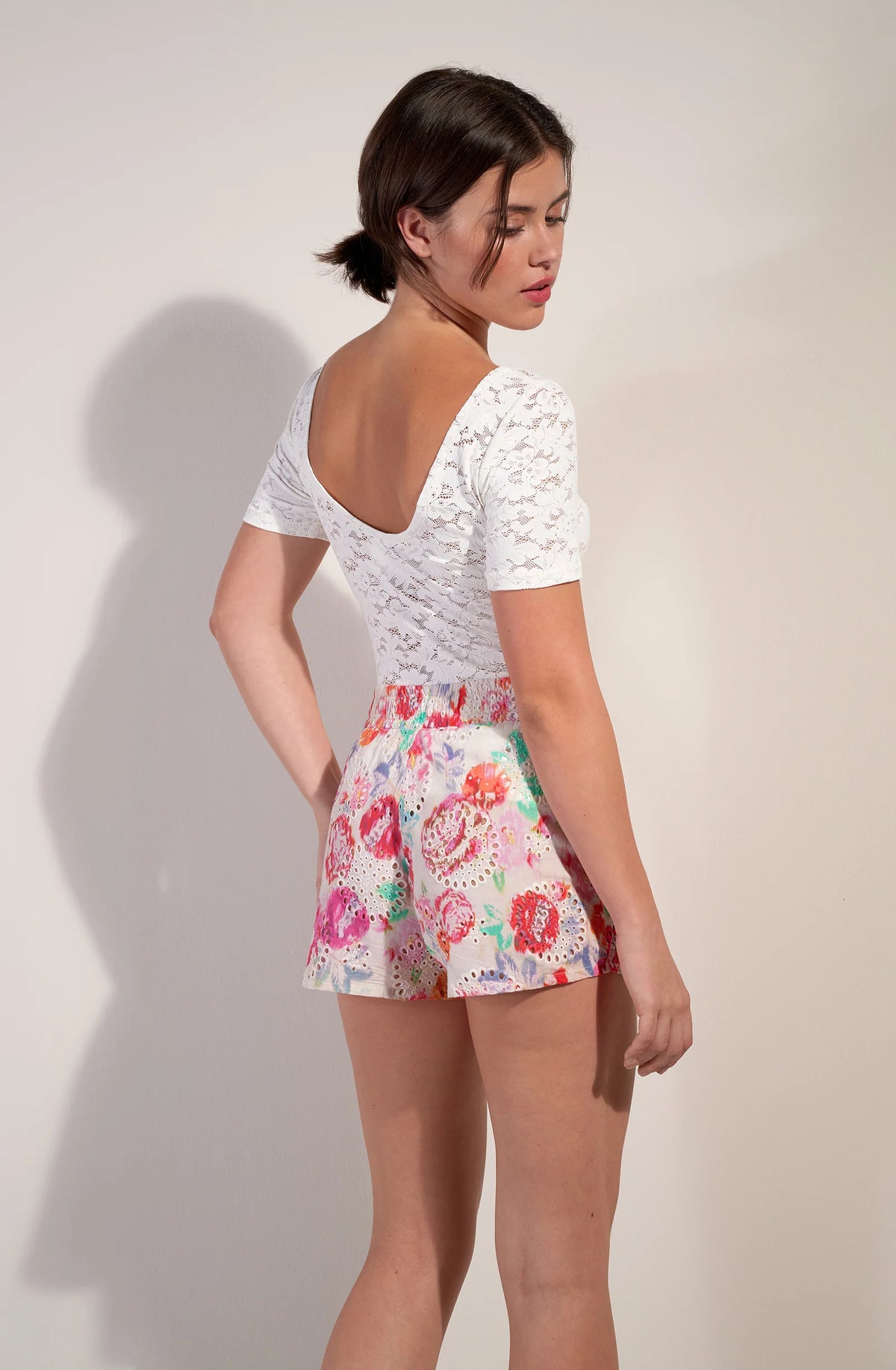 yann Bronze short-sleeved lace top