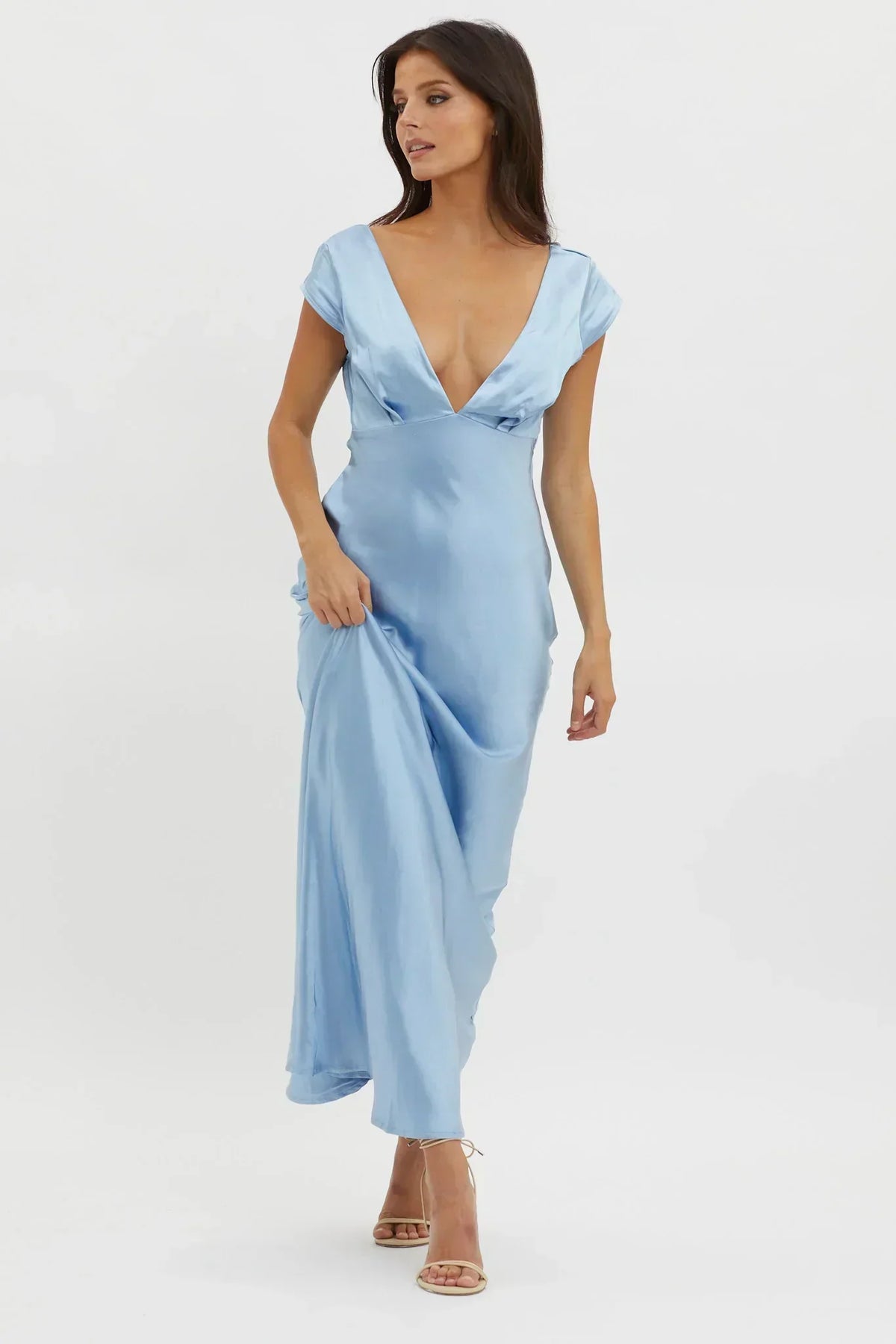 Robe midi torsadée dos en V Lucinda bleue
