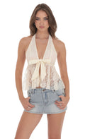 Top lichette en dentelle ivoire