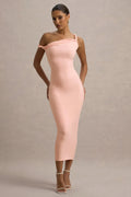 Salomé | Robe midi asymétrique torsadée rose