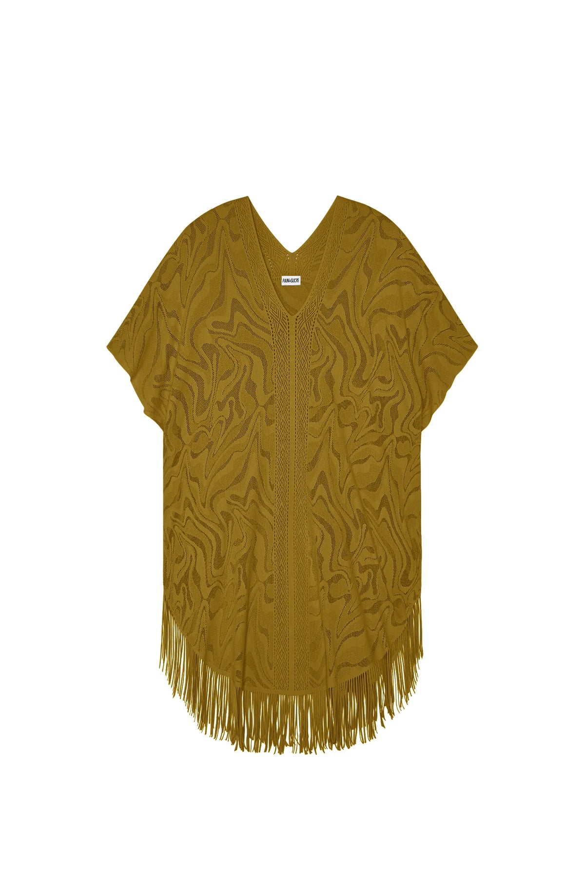pery Black lace fringed poncho tunic