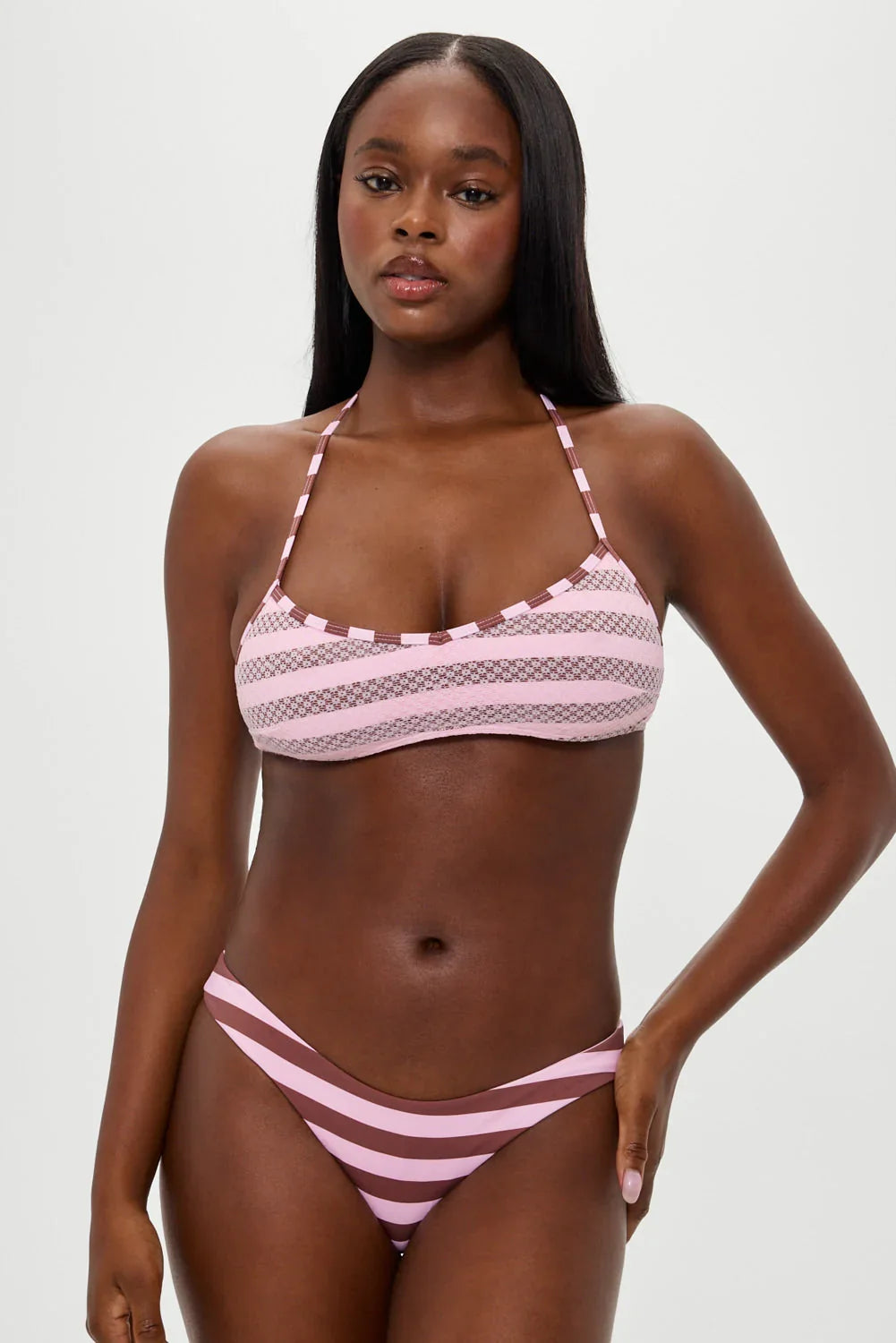 Haut de bikini rayé en maille Lotus - Fraise Chocolat