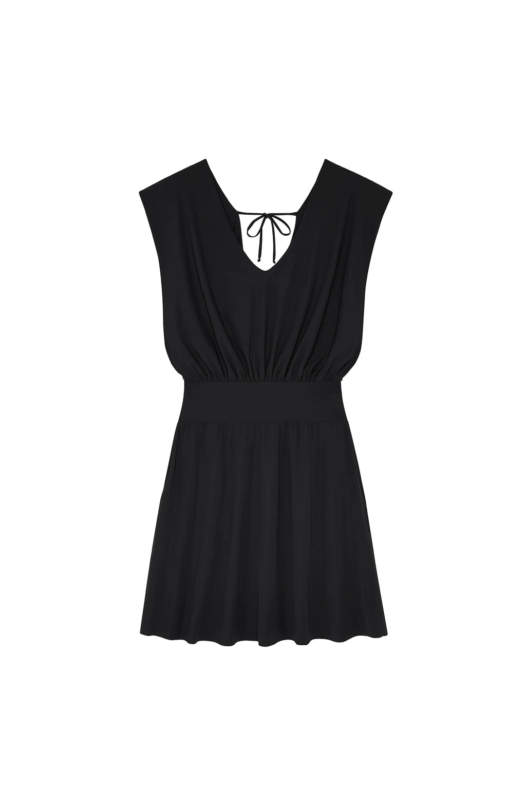 Robe courte nola noire en voile stretch à col en V