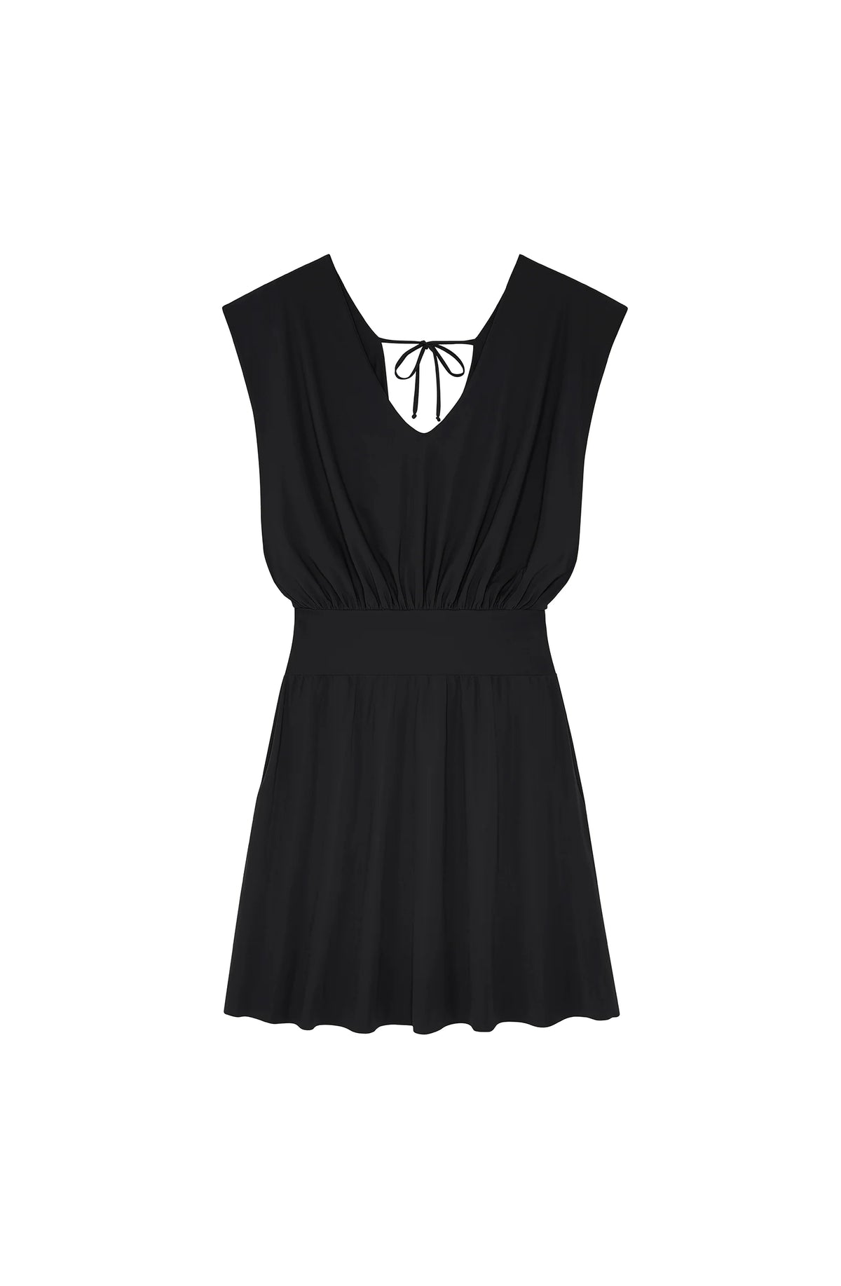 Robe courte nola noire en voile stretch à col en V