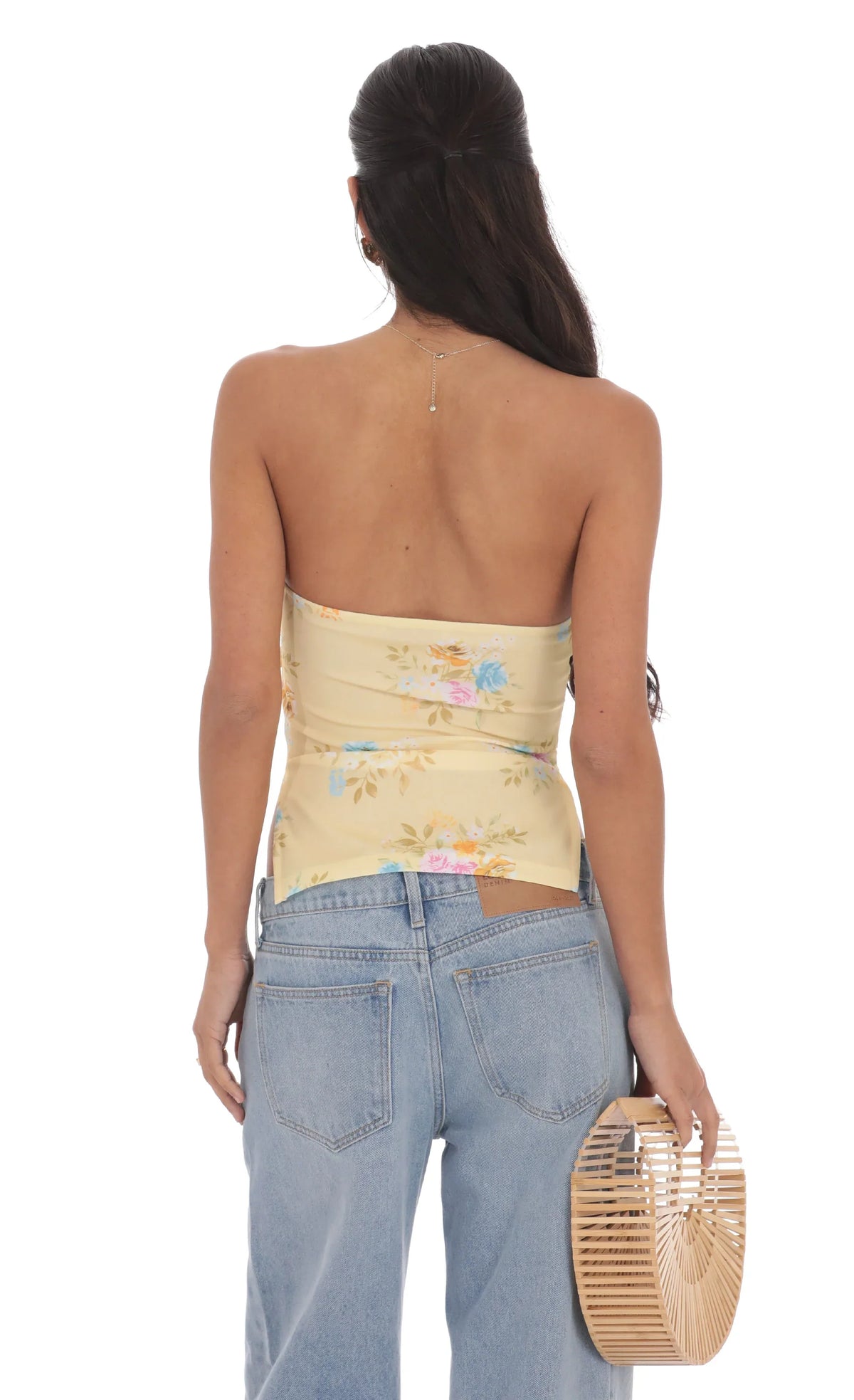 Haut bustier fendu double à imprimé floral jaune