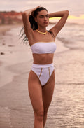 Bas de maillot de bain taille haute en maille côtelée Cordelia White et Lurex