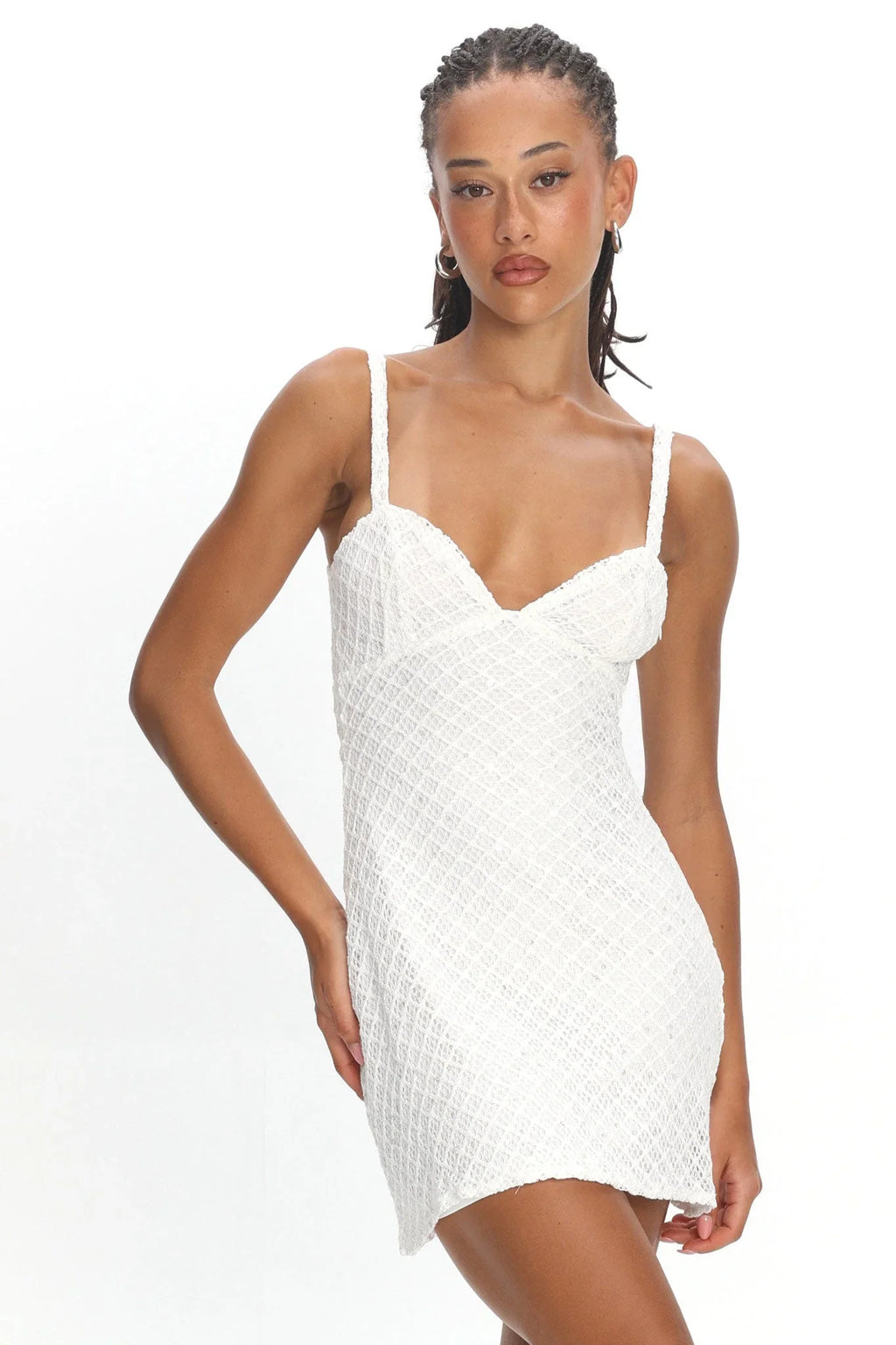 Mini-robe en crochet Honduras à sequins blanc cassé