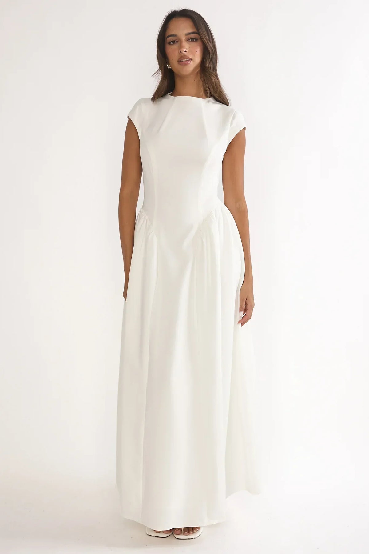 Robe longue Lynnie à manches courtes crème
