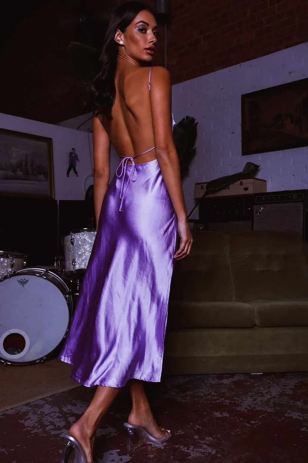 Robe midi Dolce Life dos nu Lilas