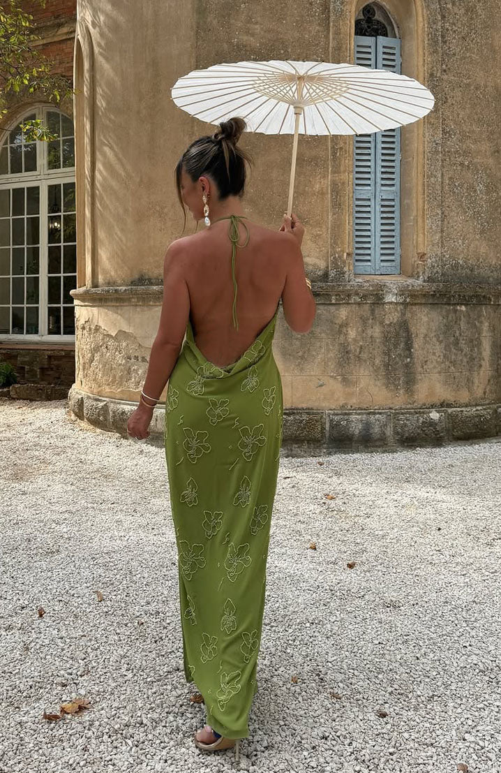 Robe longue perlée Slow Dancer couleur Thé Vert