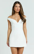 Robe courte Irène, bustier sans bretelles et jupe tulipe, coloris blanc