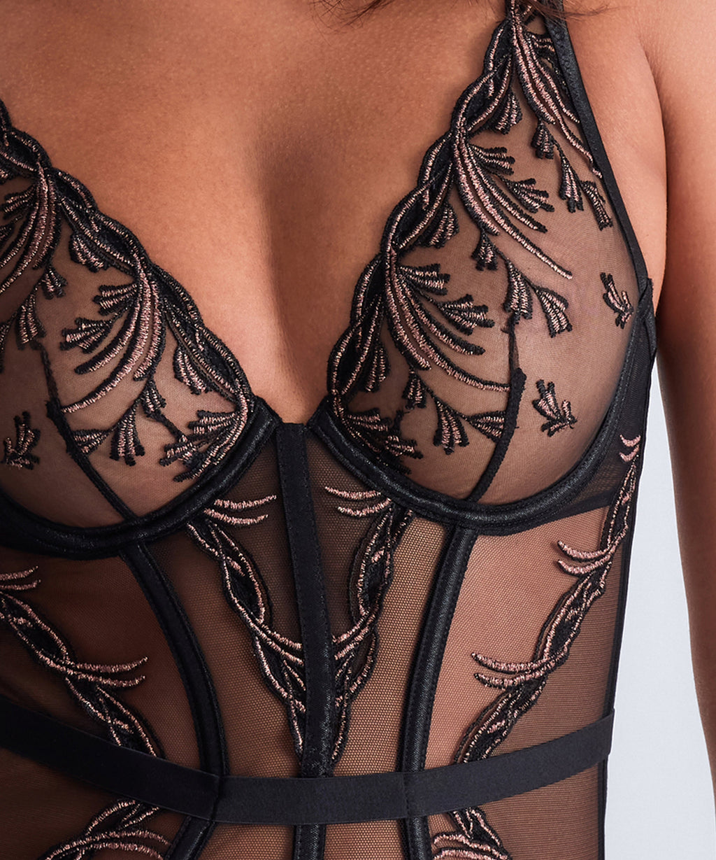 Guêpière « Cosmic Romance » rayée noire